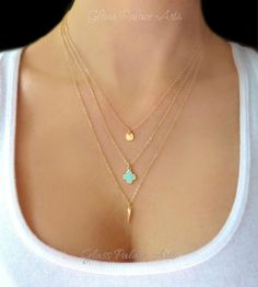 Layered and Long Multi Strand Necklace - Triple Strand Mint Charm Necklace Dainty Diamond Necklace, Sparkle Necklace, Choker Pendant, Diamond Solitaire Necklace, Gold Diamond Necklace, Solitaire Necklaces, 14k Gold Necklace, Best Jewelry Stores, Coin Jewelry