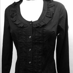 Nwt Black Blouse Perfect For The Office Black Cotton Blouse For The Office, Black Cotton Office Blouse, Fitted Black Cotton Blouse, Classic Black Cotton Blouse, Black Non-stretch Cotton Blouse, Black Rayon V-neck Blouse, Black Ruffled Button-up Blouse, Black Blouse, Top Blouse