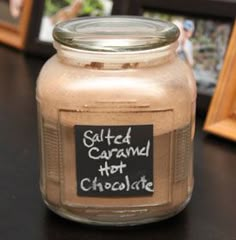 a jar filled with salted caramel hot chocolate