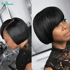 BeQueen Wig Bangs wig Bequeen Side Part Bangs Wig Bob Cut Hairstyles For Black Women, Quick Weave Bob With Bangs, Short Bob Hairstyles For Black Women, Fluffy Bob Black Women, Bobs On Black Women Real Hair, Black Women Haircuts, Layered Bob Hairstyles For Black Women, Bob Cut Hairstyles, Side Part Bangs