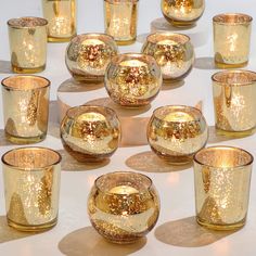 PRICES MAY VARY. Hight QUALITY AND 24PCS ASSORTED CANDLE HOLDER : These charming cute candle holders are made of thick & strong glass, which are durable and not easy to break. Each order will consist of 12pcs Speckled Mercury Glass Votives and 12pcs Bowl Mercury Glass Votives .(Candles Excluded), CUTE SIZE: The ROUND votive tealight candle holder is 2ʺ diameter (top) and 2ʺ height approximately, the regular candle holder is 2.17ʺ diameter (top) and 2.6ʺ height approximately. We recommend to use Centerpieces For Party Amazon.com, 50 Birthday Party Table Centerpieces, 60 Birthday Party Table Centerpieces, Gold 13 Candles, 50th Birthday Party Tables, Gold Votives Wedding Centerpieces, Rose Gold Birthday Party Table, Amazon Candles, Gold Mercury Glass Votives