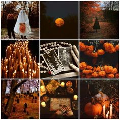 a collage of halloween images with candles and pumpkins