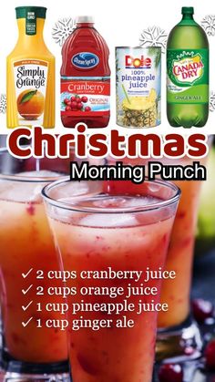 christmas morning punch recipe with two cups, cranberry juice and pineapple juice