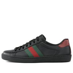 Gucci Ace Leather 'Black' Black Leather 386750-A38D0-1078 Gucci Classic Sneakers For Streetwear, Classic Gucci Sneakers For Streetwear, Classic Gucci Sneakers, Gucci Black Low-top Sneakers, Gucci Black Sporty Sneakers, Sporty Black Gucci Sneakers, Gucci Black Leather Sneakers, Black Luxury Gucci Sneakers, Luxury Black Gucci Sneakers