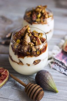 two desserts with fruit and nuts in them