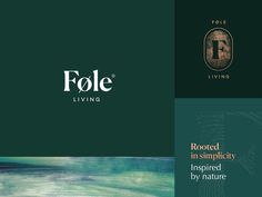 the logos for folle living are shown in three different colors and font styles