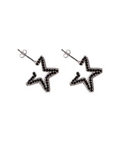 Sterling silver star earrings encrusted in black rhinestones. Stud back. Made by Collina Strada CONTENT & CARE:100% sterling silver MEASUREMENTS:2 x 1.5 cm Disco Rodeo, Outlaw Women, Disco Cowboy, Coachella 2024, Sterling Silver Star Earrings, 2024 Wishlist, Silver Star Earrings, Festival Fits, Black Jet