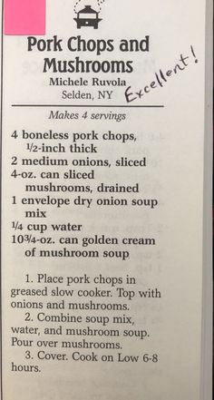 the instructions for how to cook pork chops and mushrooms in michel roula's kitchen