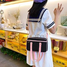 Japanese-style JK Pink Uniform Shoulder Bag Women's Large-capacity Luggage Handbag Tote Bag Messenger Bag Computer Bag [23y 9m 19d] Pink Harajuku Style Shoulder Bag For School, Pink Harajuku Style Satchel Shoulder Bag, Blue Harajuku Style Shoulder Bag, Blue Harajuku Shoulder Bag For Daily Use, Blue Harajuku Bag With Adjustable Strap, Overnight Travel Bag, Fancy Bags, Computer Bags, Casual Bags