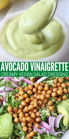 avocado vinaigrete dressing in a bowl with a spoon