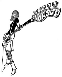 a woman holding an electric guitar with the word anasu on it's back