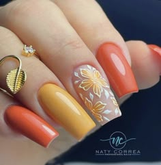 Orange Nail Art Ideas, Fall Nail Designs 2023, Marigold Nails, Nail Art Designs Orange, Orange Nail Art Designs, Orange Nails Design, Orange Nail Design, Orange Nail Ideas, Orange Nail Art