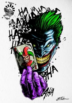 a drawing of the joker holding up a cell phone with his face painted on it