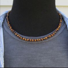 6mm Brown Tiger Eye Beaded Necklace 20” Inches Necklace Length Casual Brown Beaded Necklaces, Casual Brown Necklace For Everyday, Casual Single Strand Beaded Necklace, Beaded Necklace For Men, Long Turquoise Necklace, Holly Springs Nc, Tiger Eye Necklace, 20 Inch Necklace, Brown Tiger Eye