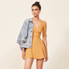 Super Flattering Yellow And White Polka Dot Mini Dress. Worn Once And In Perfect Condition! Yellow Polka Dot Dress, Polka Dot Mini Dress, Yellow Polka Dot, Reformation Dress, Reformation Dresses, Polka Dot Dress, Dot Dress, Yellow Dress, White Polka Dot