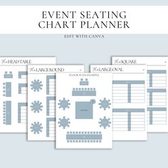 the event seating chart planner is shown in three different colors and sizes, with text that reads