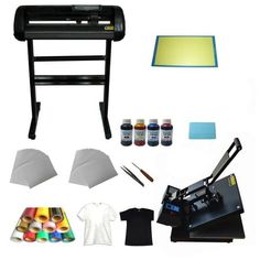 an image of a printer and supplies for making t - shirt designs on a white background