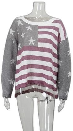 Casual Flag Print Tops For Fall, Casual Tops With Flag Print For Fall, Casual Fall Tops With Flag Print, Long Sleeve Flag Print Sweater For Fall, Fall Long Sleeve Flag Print Sweater, Fall Flag Print Long Sleeve Sweater, Long Sleeve Tops With Flag Print For Spring, Spring Flag Print Long Sleeve Tops, Spring Long Sleeve Tops With Flag Print