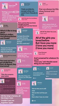 a bunch of different types of text on a pink and blue background with the words i love you more