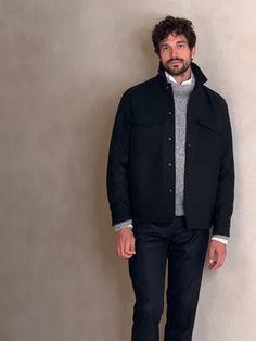 Just the thing for cooler climes, this beautiful shirt jacket is crafted from a luxurious, bonded wool blend, woven for lavish warmth all season long.  Point collar with snap-front closure.  Chest pockets.  On-seam side pockets.  Curved hem.  Unlined Classic Long Sleeve Relaxed Fit Utility Jacket, Classic Long Sleeve Utility Jacket With Relaxed Fit, Classic Utility Jacket With Relaxed Fit And Long Sleeves, Winter Outerwear With Stand Collar And Welt Pockets, Winter Outerwear With Welt Pockets And Stand Collar, Fall Outerwear With Buttoned Pockets For Casual Gatherings, Classic Button-up Outerwear With Pockets, Tailored Long Sleeve Sport Coat With Flap Pockets, Casual Wool Outerwear With Stand Collar