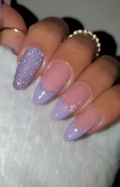 Purple Nail Tip Designs, Speak Now Nail Ideas, Cute Nails For A Dance, Euphoria Themed Nails, Sparkly Nail Designs Glitter, Prom Nails For Purple Dress, Nails For 15 Birthday, Nails For Sweet 16, Cute Sparkly Nails