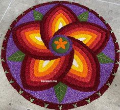 a colorful flower design is on the ground