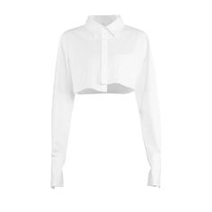 Achieve an effortlessly sophisticated look with this white crop shirt from our collection. Featuring a long sleeve lapel neck and front pocket, it's finished with an asymmetrical hem for an air of modernity. Crafted with luxurious fabrics, it will elevate any outfit, adding a touch of elegance. Material:90% Polyester, 10% Spandex Trendy Cropped Shirt For Spring, Elegant White Button-up Cropped Shirt, White Long Sleeve Cropped Shirt For Fall, Modern Long Sleeve Cropped Shirt For Work, Trendy White Long Sleeve Cropped Shirt, Modern Cropped Long Sleeve Shirt, White Cropped Shirt For Fall, Chic Cropped Shirt For Fall, White Fitted Cropped Shirt For Fall