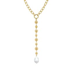 <p>Pearl Lariat Mixed Chain Necklace</p> <ul> <li>Yellow Gold Plated</li> <li>Pearls: 0.50 Wide X 0.80 Long</li> <li>Lariat Drop: 6.50 Length</li> <li>16-18 Adjustable Length</li> </ul> Luxury Single Strand Lariat Beaded Necklace, Luxury Lariat Beaded Necklace With Faceted Beads, Luxury Jewelry With Long Adjustable Chain Necklace, Luxury Elegant Long Necklace With Adjustable Chain, Luxury Lariat Single Strand Beaded Necklace, Luxury Long Necklace With Adjustable Chain, Luxury Silver Lariat Necklace With Pearl Chain, Luxury Long Drop Chain Necklace, Luxury Long Drop Elegant Chain Necklace