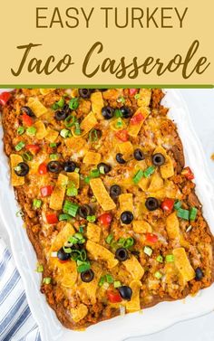 Easy Dinner With Ground Turkey, Turkey Taco Casserole, One Pan Casserole, Taco Casseroles, Seasoned Ground Turkey, Ground Turkey Casserole, Taco Casserole Bake, Turkey Tacos Recipes, Easy Taco Casserole