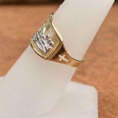 10KT Yellow Gold + White Rhodium The Last Supper Cigar Band Ring, 10KT Yellow Gold + White Rhodium The Last Supper Cigar Band Ring - Legacy Saint Jewelry White 14k Gold Hallmarked Rings, White 14k Gold Ring Stamped 14k, White 14k Gold Engraved Ring, White 14k Gold Signet Ring For Promise, White 14k Gold Signet Promise Ring, White 14k Gold Signet Ring For Fine Jewelry, White Diamond-cut Engraved Promise Ring, White 14k Gold Signet Ring In Fine Jewelry Style, White 14k Gold Signet Ring Fine Jewelry