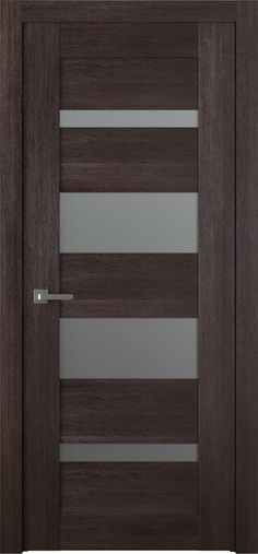 an image of a modern wooden door with glass panels and metal handle on the side