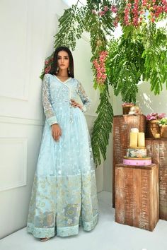 Gulrukh- Formals-Light – Shireen Lakdawala Anarkali Chinon Churidar For Festivals, Anarkali Churidar With Mirror Work In Raw Silk, Anarkali Churidar For Eid Festivities, Anarkali Dabka Sharara For Navratri, Bollywood Style Salwar Kameez With Chikankari For Festive Occasion, Resham Embroidered Chinon Anarkali Set For Navratri, Designer Churidar With Resham Embroidery For Festivals, Navratri Resham Embroidered Chinon Anarkali Set, Navratri Anarkali With Dabka Embroidery