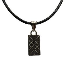 a black leather necklace with a silver pendant