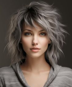 Shag Haircut Gray Hair, Textured Shoulder Length Hair With Bangs, Medium Length Shags For Women, Choppy Shag Hairstyles Short With Bangs, Shaggy Choppy Bob With Bangs, Wispy Bangs Shaggy Hair, Back View Of Bob Hairstyles Layered Hair, Heavily Layered Shag Haircut, Shag Hairstyles 2023