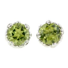 Centering round faceted gemstones measuring app. 5mm in diameter, fashioned in 18k yellow or white gold. Contemporary. Faceted May Birthstone Round Earrings, Faceted Earrings For May Birthstone, Elegant Peridot Gemstones For Anniversary, Green Round Faceted Earrings, Green Faceted Round Earrings, White Gold Peridot Jewelry With Prong Setting, Round Peridot Birthstone Jewelry, Peridot Birthstone Jewelry In Round Shape, Peridot Birthstone Jewelry With Round Shape