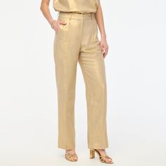 Gold-shimmer linen-blend wide-leg pant Fall Suit, Pant For Women, Maternity Shops, Linen Shop, Work Style, Gold Shimmer, Khaki Chinos, Matching Family Outfits, Family Outfits