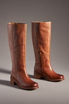 * Leather upper, insole* Rubber sole* Side zip* Imported Tall Boots Low Heel, Fall 2024 Boots, Fall 2024 Shoes, Fall Boots 2024, Fall Shoes 2024, Brown Mid Calf Boots, Vintage Leather Boots, Boots 2024, Autumn Boots