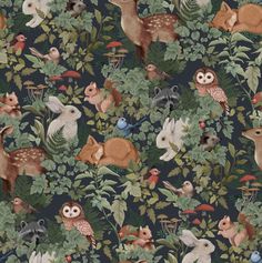 an animal themed wallpaper with many different animals and plants on it's surface