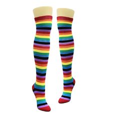 Rainbow Stripe Pattern Socks from the Sock Panda (Thigh High) Best Socks Ever, Best Gift Ever Trendy Knee-high School Socks, Playful Multicolor Knee-high Socks, Stretch Multicolor Knee-high Socks, Multicolor Stretch Knee-high Socks, Multicolor Stretch Thigh High Socks, Stretch Multicolor Thigh High Socks, Playful Thigh High Fitted Socks, Multicolor Thigh High Casual Socks, Stretch Knee-high School Stockings