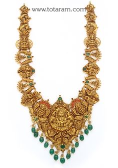 22 karat gold "lakshmi - peacock" long necklace with color stones, beads, corals & pearls (temple jewellery)

  enhance your beauty with 22 karat gold "lakshmi - peacock" long necklace  indulge in the exquisite craftsmanship of indian gold jewelry with this stunning "lakshmi - peacock" long necklace from totaram jewelers. made with 22 karat gold, this temple jewelry piece is adorned with colorful stones, beads, corals, and pearls, adding a touch of elegance to y Luxury Hand Set Chandbali Temple Necklace, Luxury Gold Jeweled Temple Necklace, Luxury 22k Gold Temple Necklace With Stone Work, Luxury Traditional Temple Necklace With Gemstones, Luxury Temple Jewelry Beads For Festive Season, Luxury Bollywood Temple Necklace For Diwali, Luxury 22k Gold Temple Bridal Necklace, Luxury Temple Jewelry For Festive Season, Luxury Vintage Temple Necklace For Ceremonial Occasions