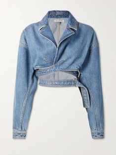 ALAÏA Archetypes cropped wrap-effect denim jacket | NET-A-PORTER Experimental Design, Colors Shades, Denim Collection, Science Technology, Casual Jacket, New Designs, Net A Porter, Women Collection, Attention To Detail