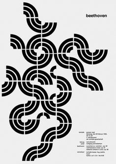 an abstract black and white poster with wavy lines in the shape of intertwined circles