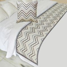 Chevron Cascade Decorative Bed Runner and Pillow Cover Embroidery Texture, Guests Visiting, Bed Runners, Bed Scarf, Pearl Embroidery, Custom Pillow Covers, Bed Runner, Euro Shams, Pattern Embroidery