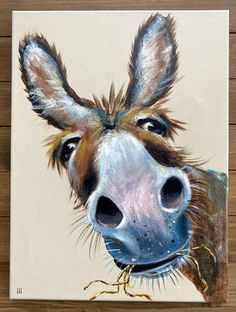 Original Acrylic Canvas Donkey “Buon Appetit” Painting Portrait by Ilona Winter