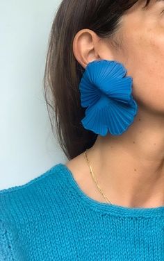 Handmade Flower Earrings, Blue Flower Earrings, Unique Bold Earring, Bold Oversized Earrings, Lightweight Studs - Etsy Big Blue Earrings, Blue Flower Earrings, Unique Earring, Earring Inspo, Oversized Earrings, Aesthetic Boho, Earrings Aesthetic, Unusual Earrings