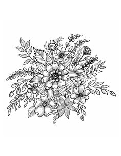 a black and white drawing of flowers