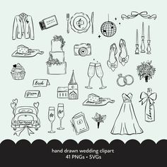 hand drawn wedding clipart for 4 pngs - svg, dxf