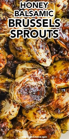 honey balsamic brussel sprouts with text overlay