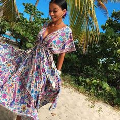 WickedAF Floral Love Birds Maxi Dress Breezy V-neck Beach Cover-up Dress, Floral Print V-neck Dress For Beach Party, Beachy Floral Print Sundress For Beach Cover-up, Beachy Floral Sundress For Beach Cover-up, Beachy Maxi Dress With Tropical Print For Beach Cover-up, Flowy V-neck Beach Dress With Tropical Print, V-neck Beachwear Midi Dress For Beach Party, Hippie V-neck Beach Cover-up Dress, Flowy V-neck Boho Dress For Festivals