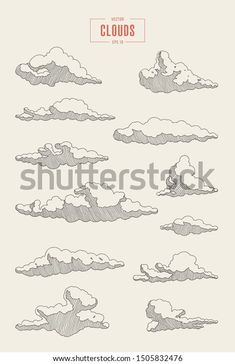 hand drawn clouds in the sky with different shapes and sizes, set of nine elements